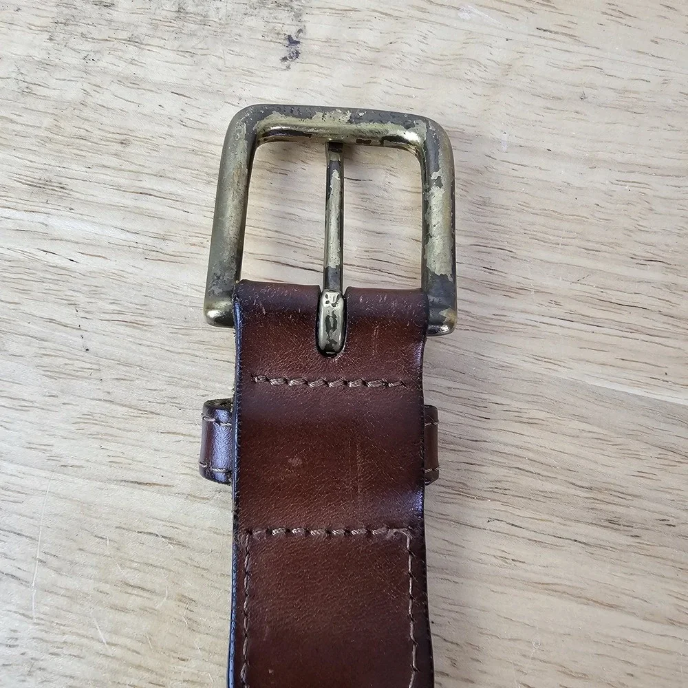 Nautica Belt Mens 40 Nautical Code Flags Embroidered Navy‎ Blue Brown Leather